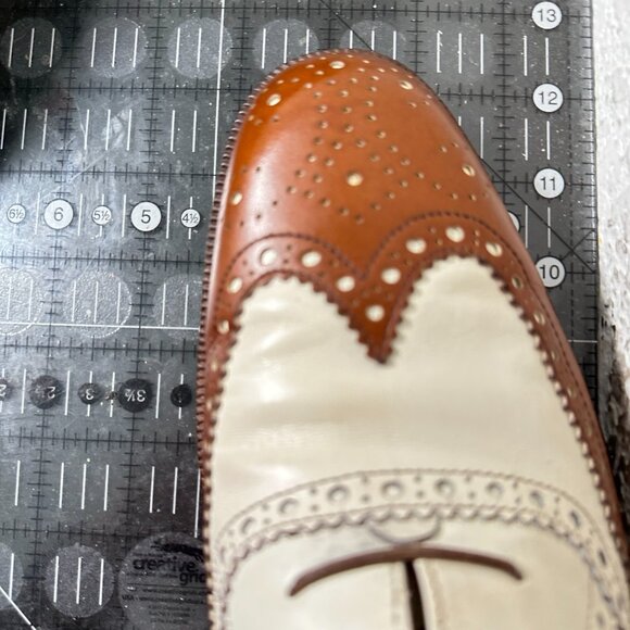 Salvatore Ferragamo Men Sz 10.5 D Brown White Leather Brogue Oxford Dress Shoes - Picture 13 of 13